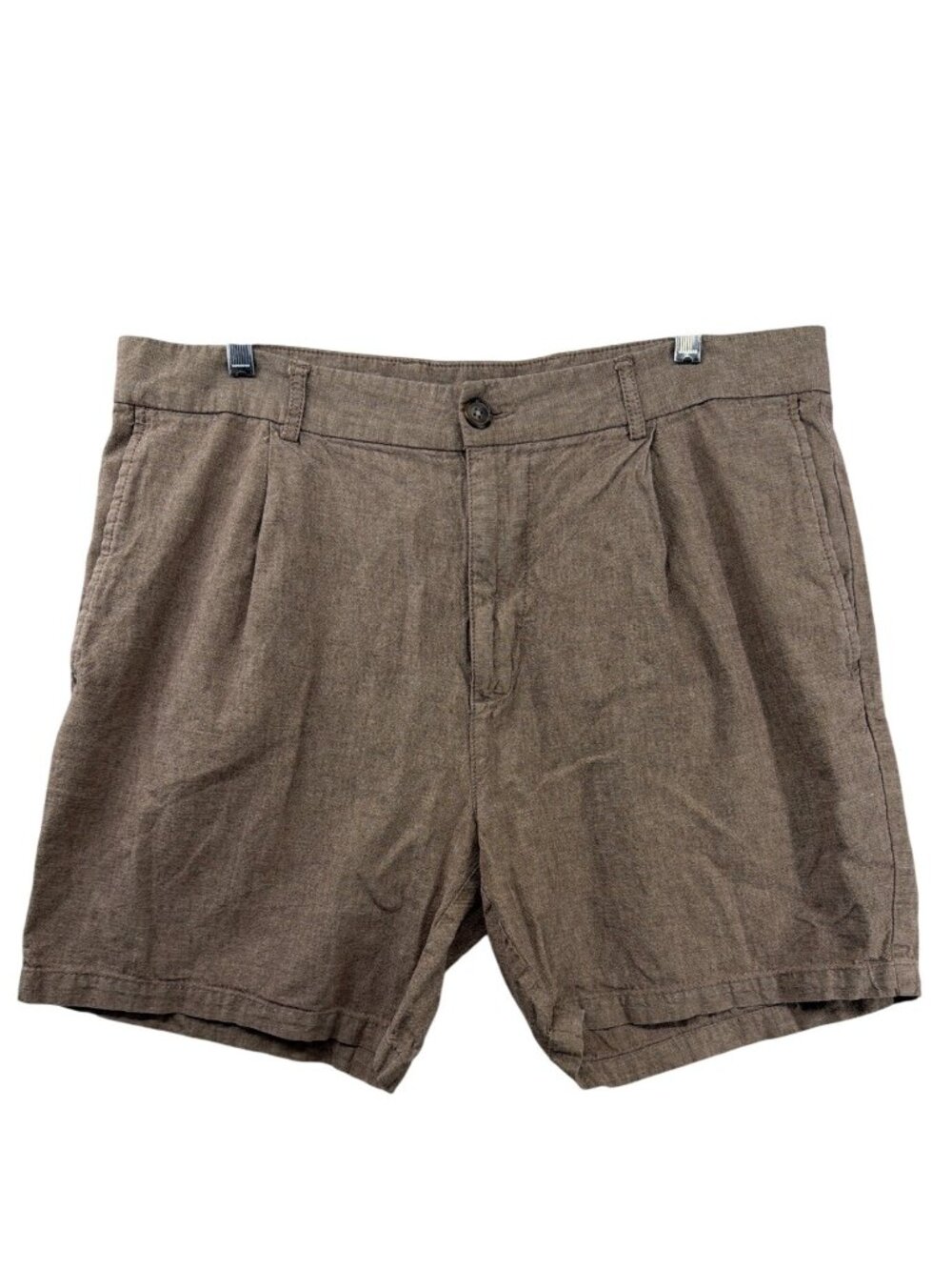 Old Navy Mens Shorts Sz 36 Slim Brown Linen Blend Pleated 7-Inch Beachy Coastal